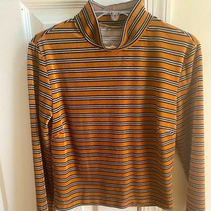 Womens Forever 21 black, white, and orange striped turtleneck